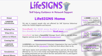 Screengrab of old LifeSIGNS website