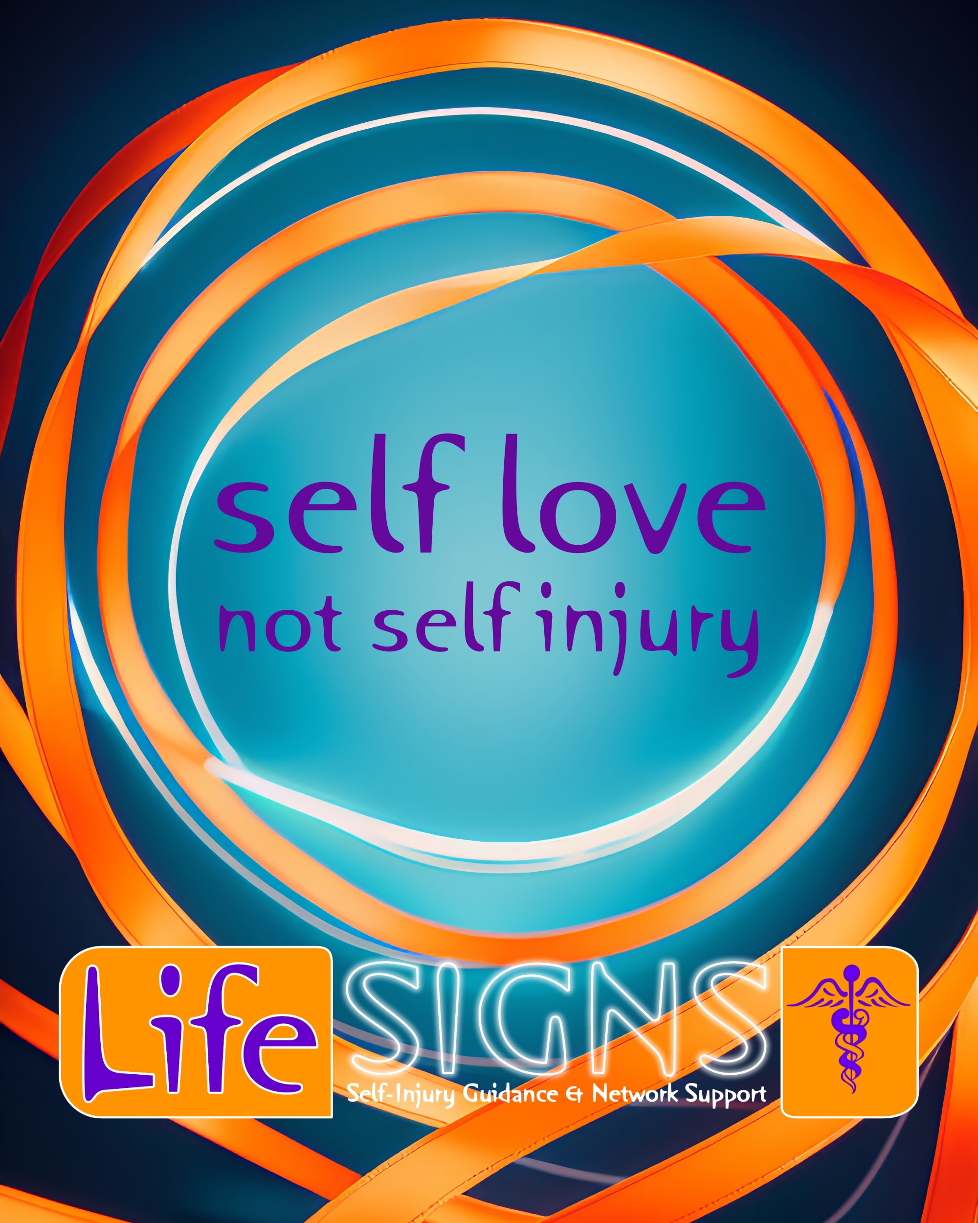 Awareness orange ribbon circle. Self love not self injury.